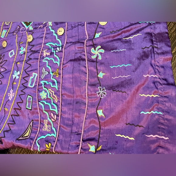 Vintage Chicos Purple Silk Button Down Embroidered Patterned Jacket Size 1 - Picture 5 of 11